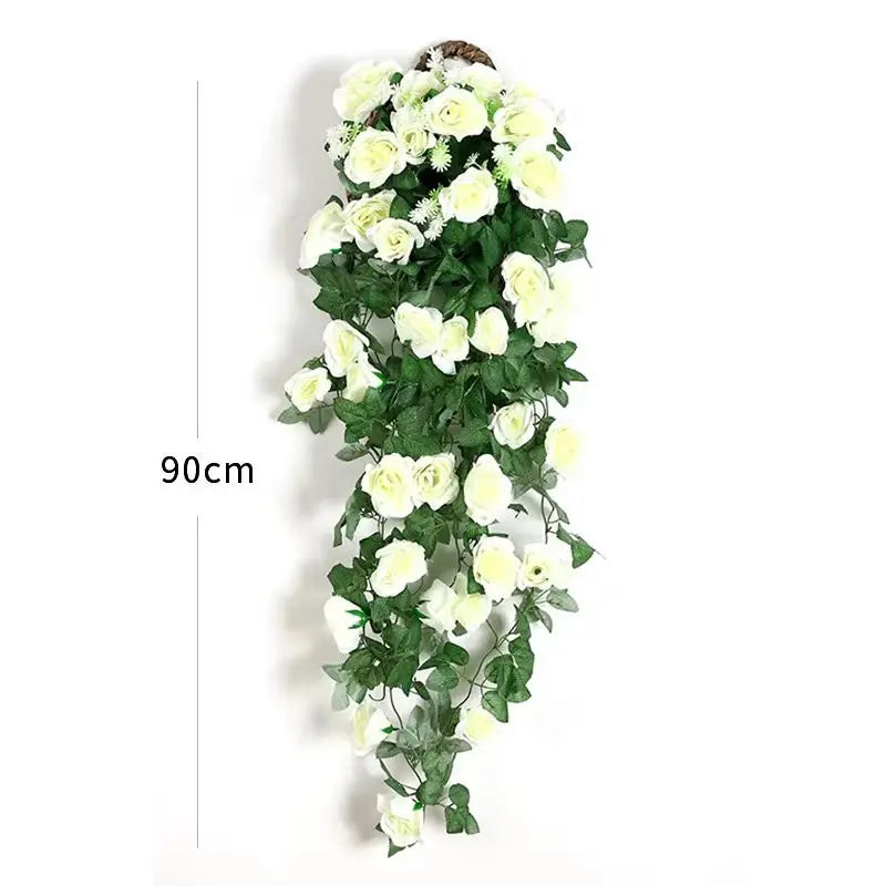 Artificial Silk Rose Wreath – Wall Hanging Floral Home Decor Decorative Floral Wreath Babs WHITE