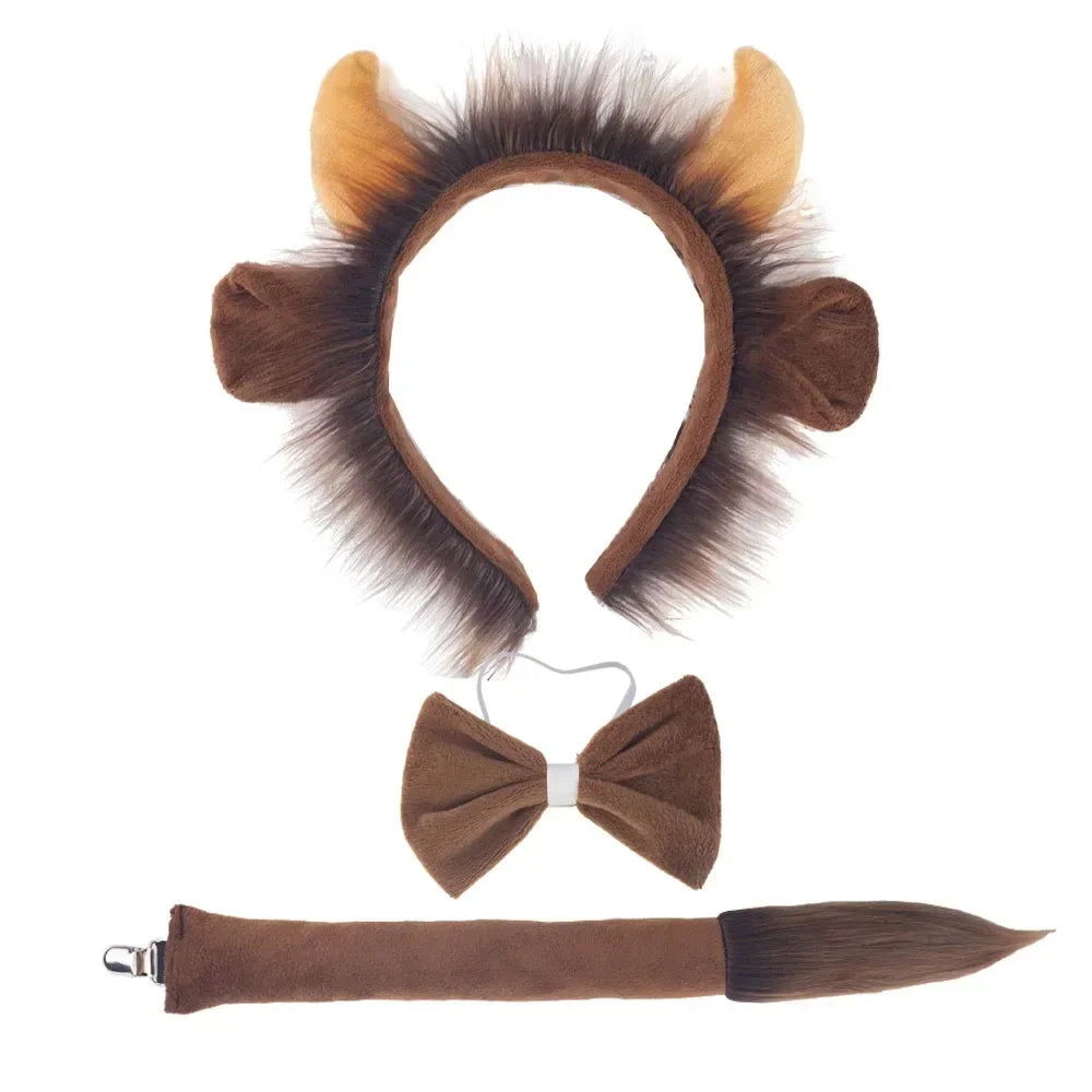 Plush Cattle Costume Set – Horn Ear Headband & Tail Cosplay Costume Accessory Set Babs