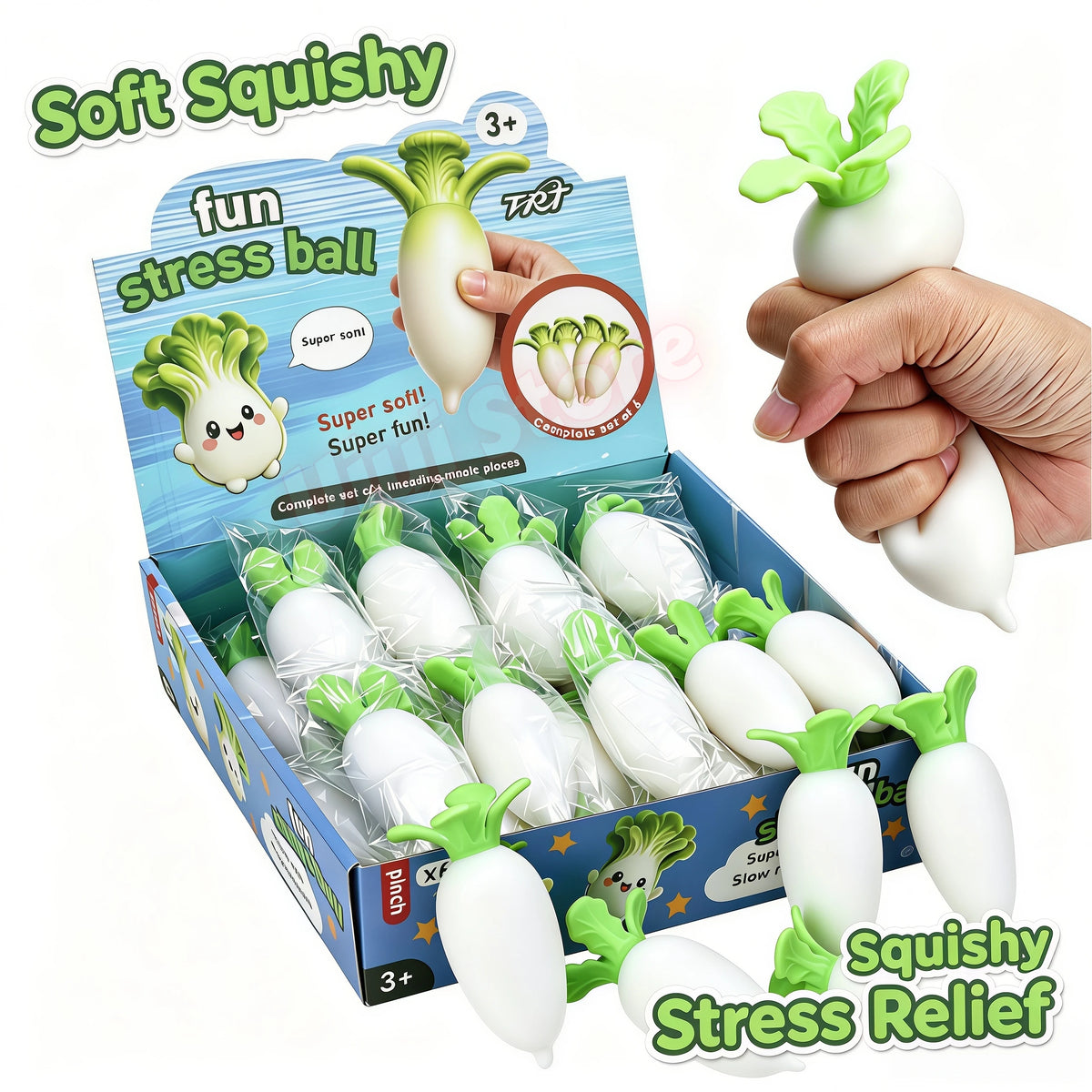 Squishy White Radish Fidget Toy – Desk Decor & Novelty Gift Squishy Fidget Toy Babs