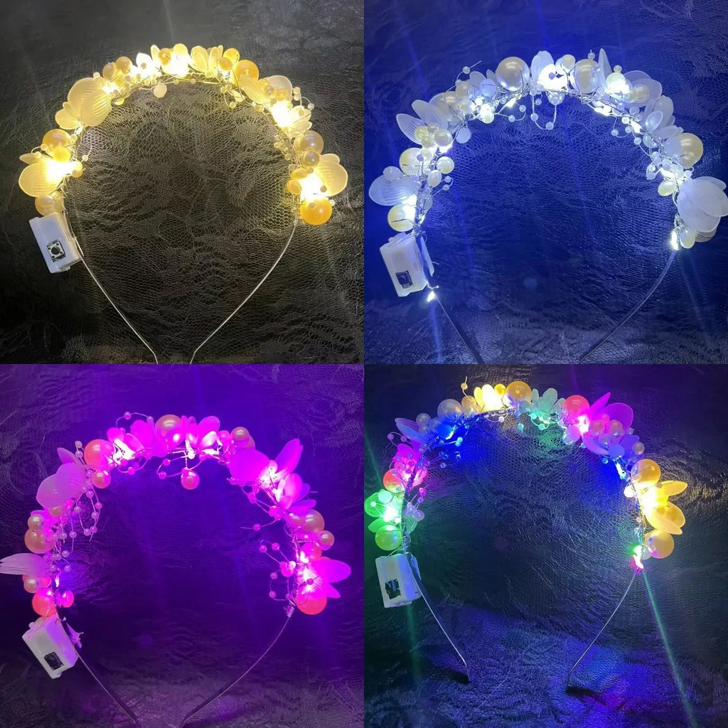 LED Crown Princess Headband – Flashing Glow Crystal Party Headwear LED Party Headband Babs
