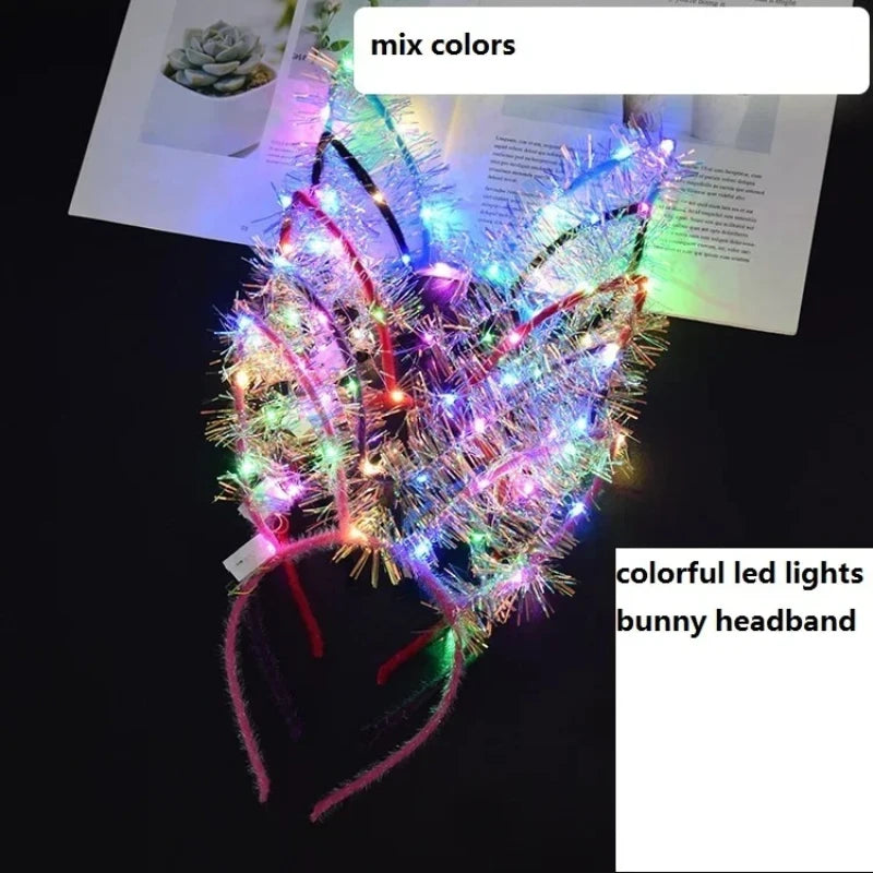 15-Pack Glow LED Cat Ear Rabbit Crown Headbands – Party Set LED Party Headbands Babs