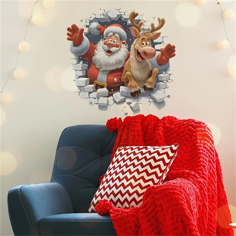 3D Santa Claus & Reindeer Removable Christmas Wall Stickers Christmas Wall Stickers Babs
