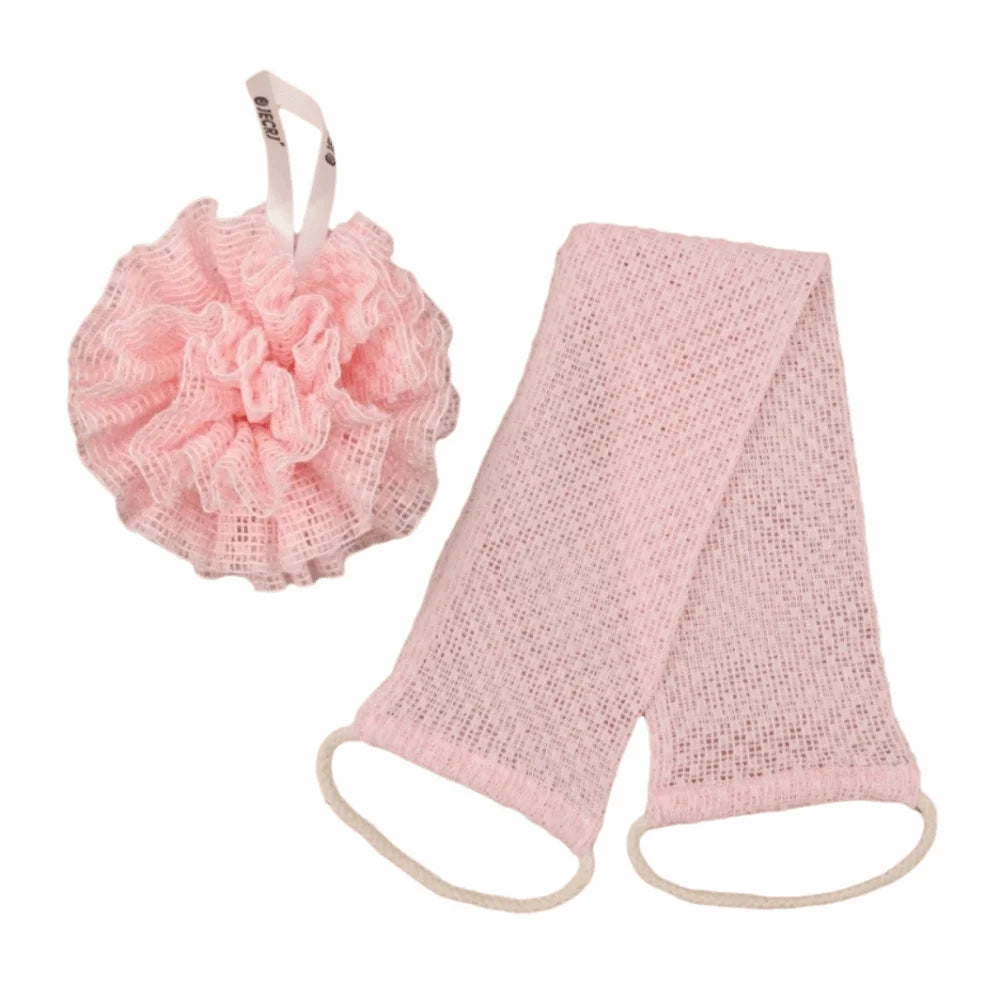 Exfoliating Back Scrubber & Bath Towel Set with Bath Flower Bath Scrubber Set Babs Pink