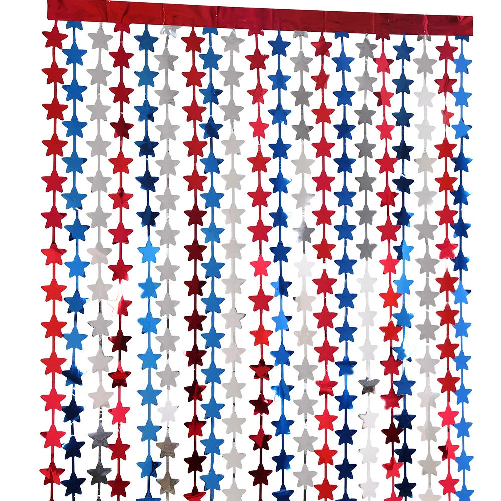 10pcs Star Rain Silk Curtain Garland – Red White Blue Party Decor Party Curtain Garland Babs
