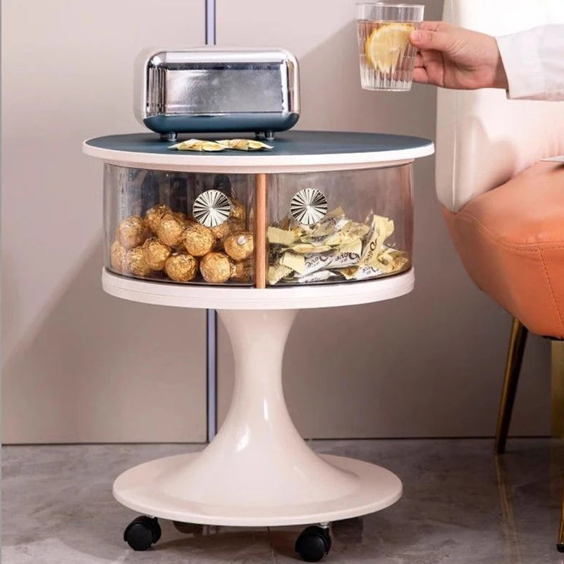 Nordic Round Coffee Table on Wheels | Modern Sofa Side Table Rolling Coffee Table Babs