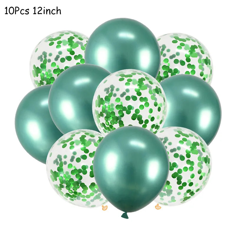 Jungle Safari Party Balloons – Green Latex & Foil Palm Leaf Set Party Balloon Set Babs 10pcs F as picture