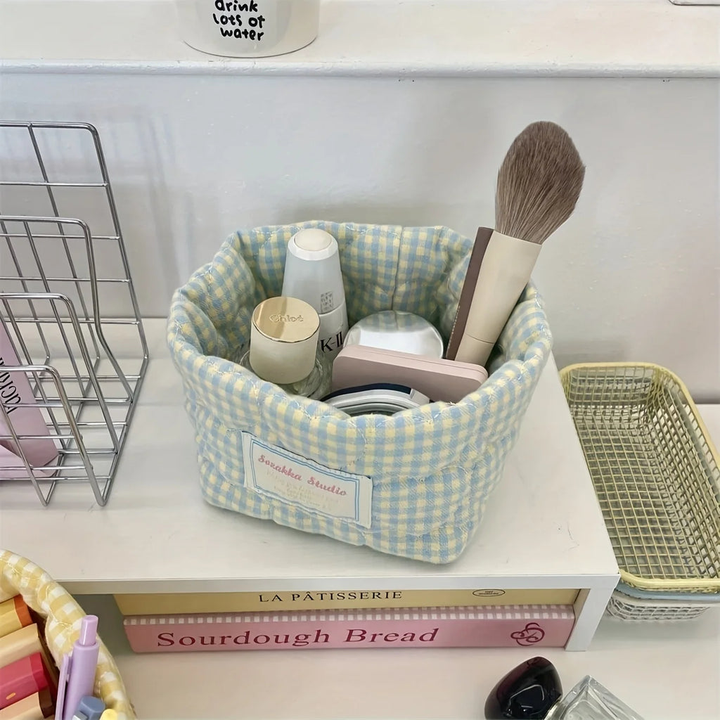 Checkered Heart Foldable Storage Basket | Quilted Organizer Storage Basket Babs
