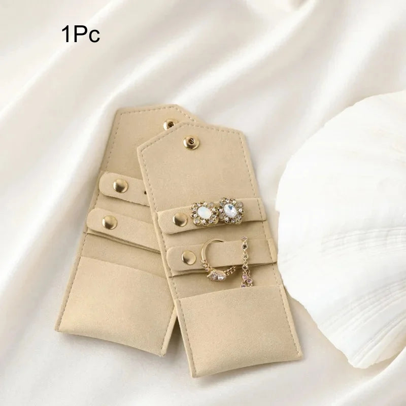 Microfiber Leather Jewelry Pouch – Earrings, Rings & Necklace Jewelry Storage Pouch Babs Beige 6x5cm
