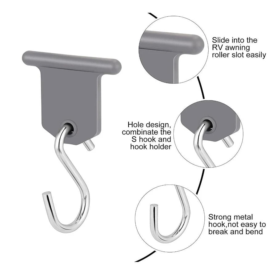 8-Pack S-Hook Camping Awning Clips & RV Tent Hangers Camping Awning Hooks Babs