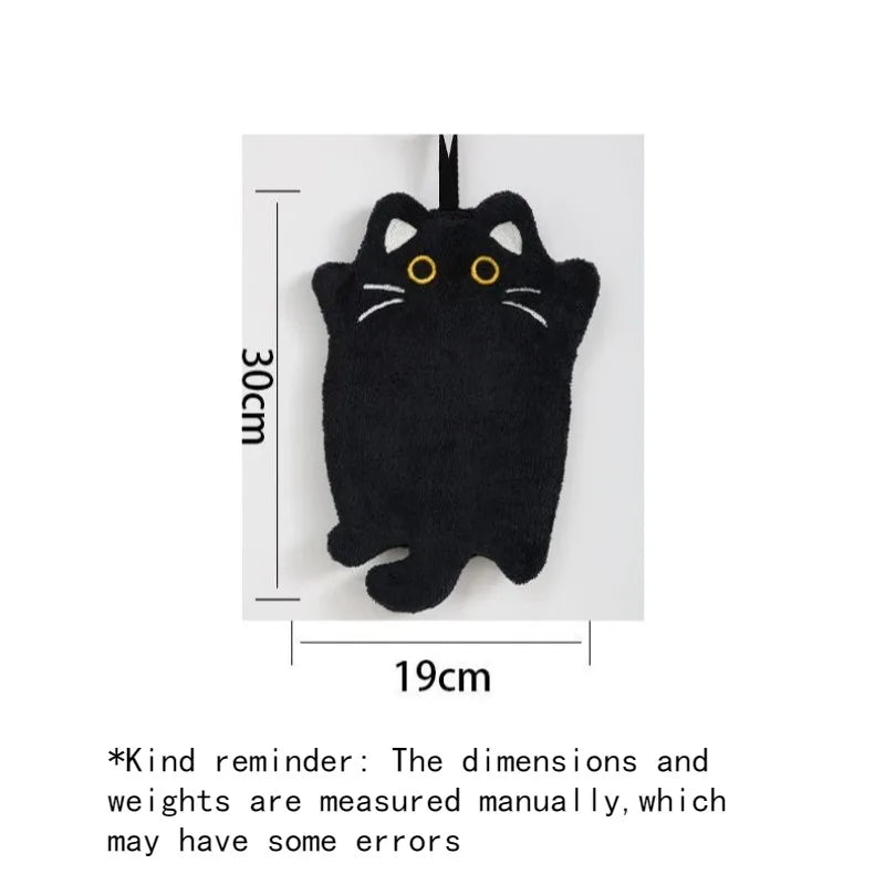 Cute Black Cat Hanging Hand Towel – Soft Coral Fleece, 30x19cm Hand Towel Babs