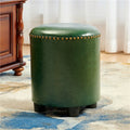 Retro Round Ottoman Stool – Genuine Leather & Pine Wood, 35×45cm Ottoman Stool Babs Green