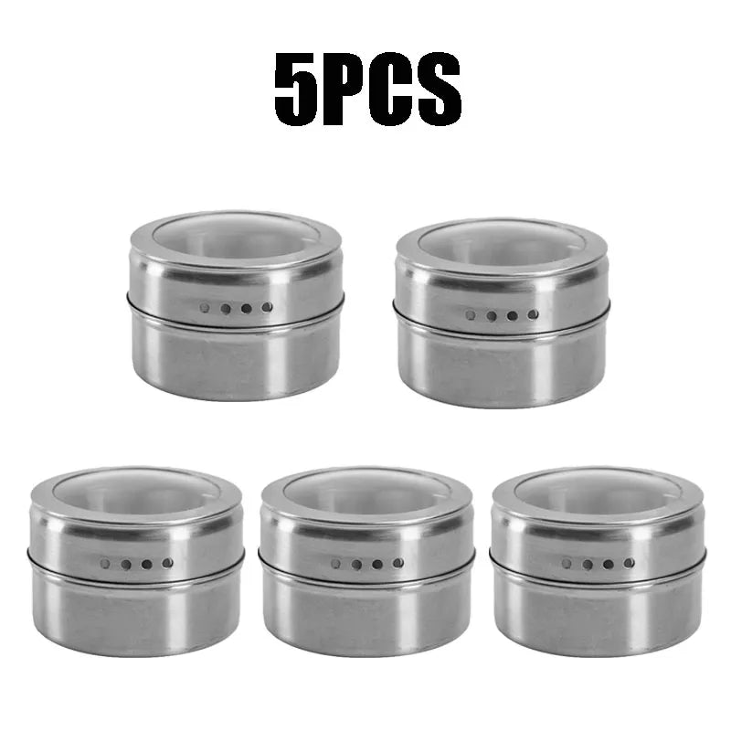 Magnetic Spice Jar Set – Stainless Steel Spice Tins Magnetic Spice Jar Set Babs 5PCS