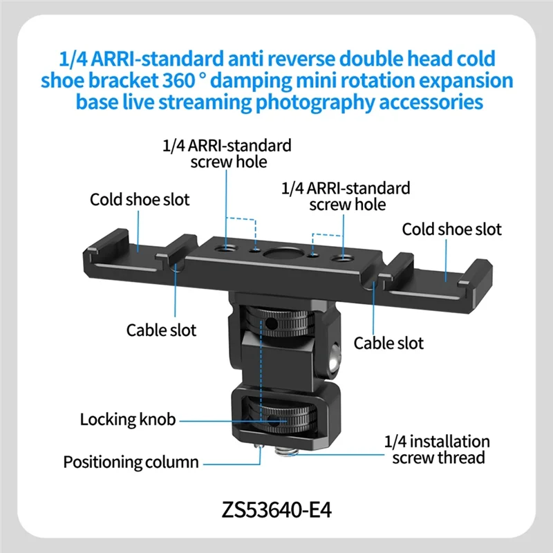 Dual Cold Shoe Mount Bracket Vlog Expansion Bar 1/4" Arca Camera Mount Bracket Babs