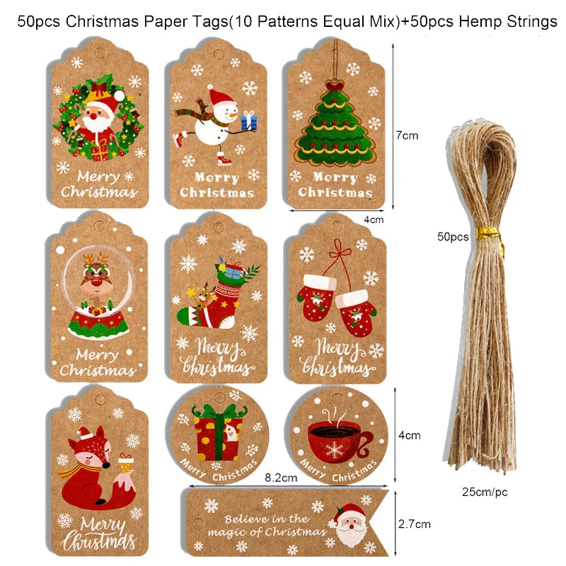 48/50Pcs Christmas Kraft Paper Gift Hang Tags – Santa Decor Holiday Gift Tags Babs 50pcs-set2