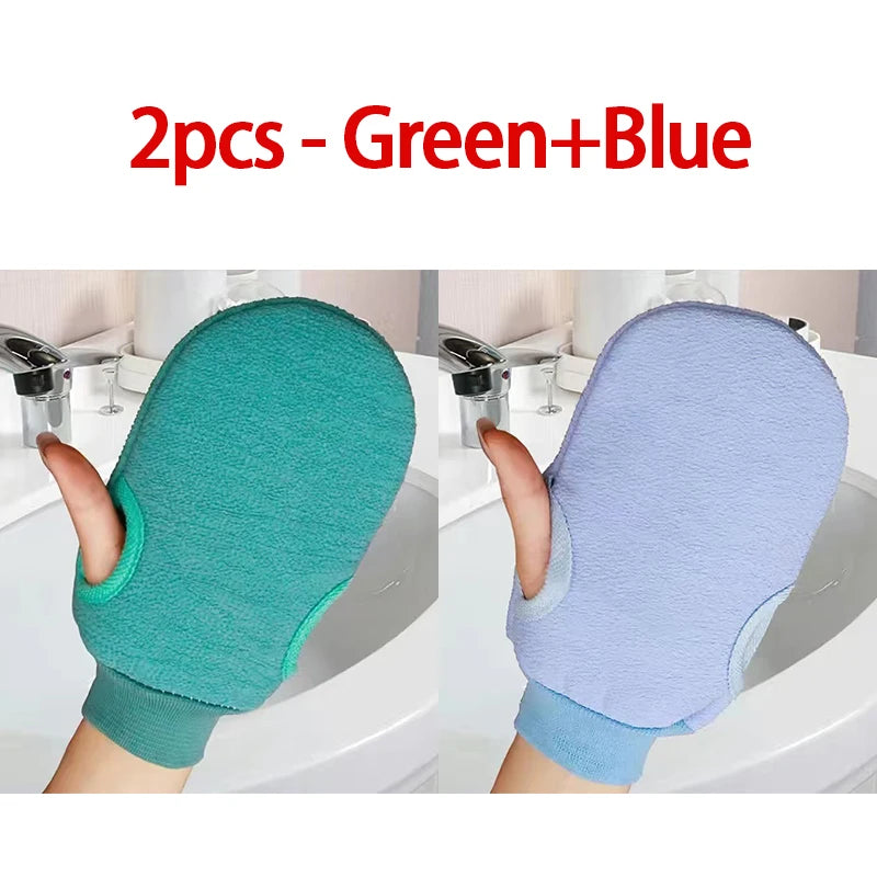Korean Exfoliating Bath Gloves – Loofah Body Scrubber Mitten Exfoliating Bath Gloves Babs 2pcs - Green Blue