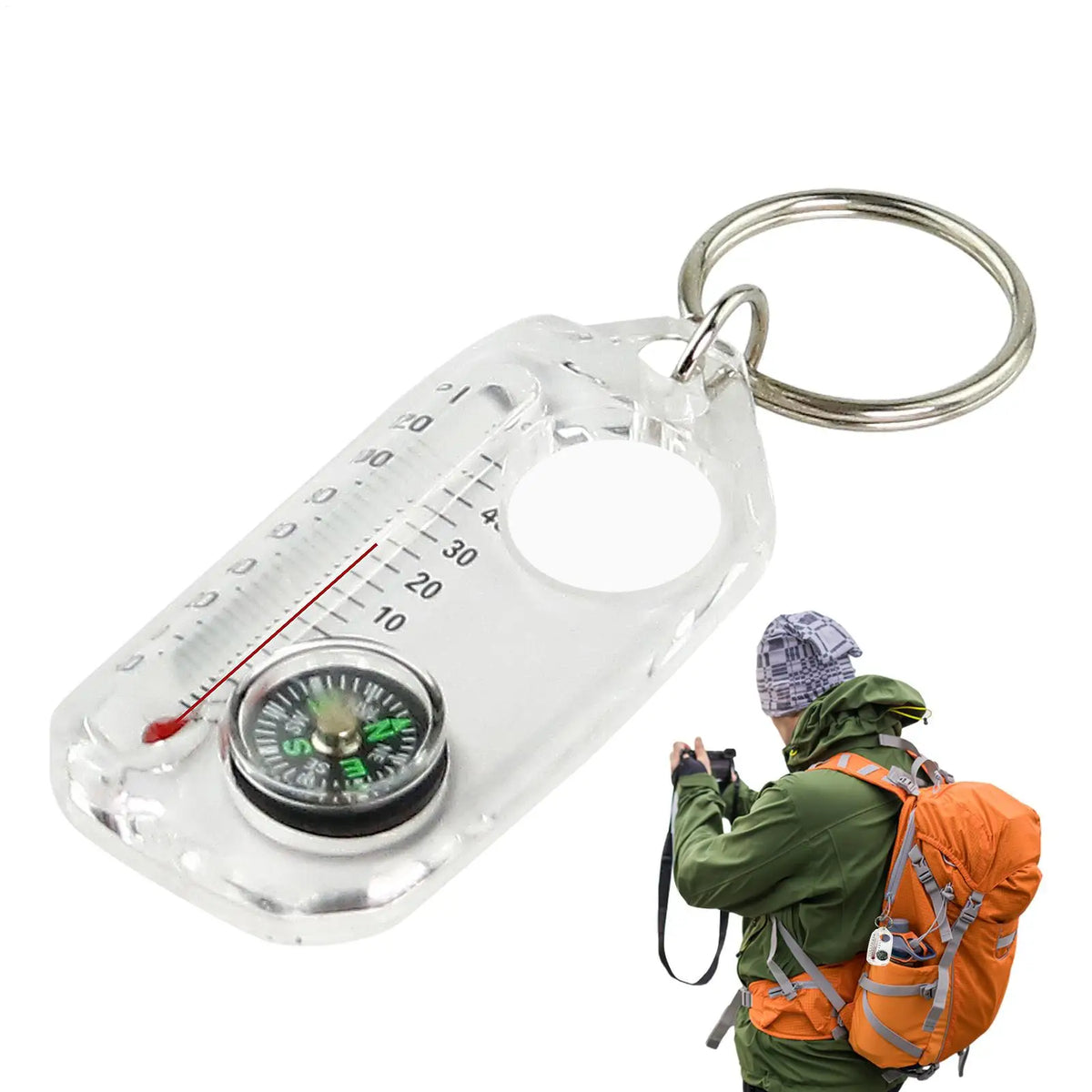 Mini Keychain Camping Compass & Thermometer Outdoor Tool Keychain Compass Tool Babs