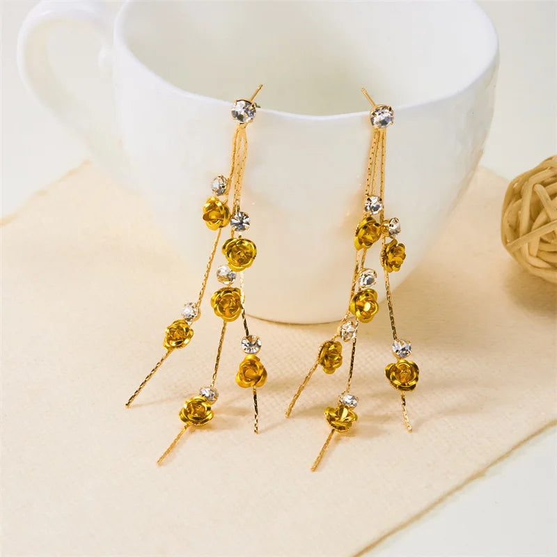 Rose Petal Drop Earrings – Blue White Tassel Dangle for Women Dangle Drop Earrings Babs yellow