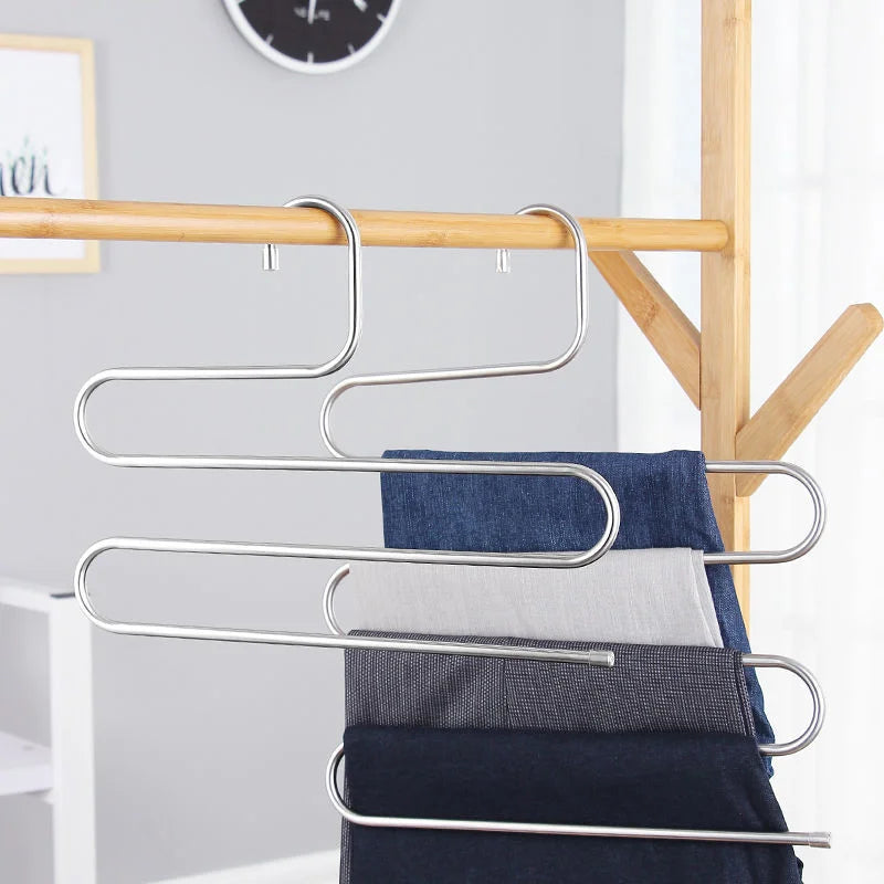 5-Layer S-Shape Stainless Steel Pants Hanger Rack – Silver Clothes Hanger Rack Babs