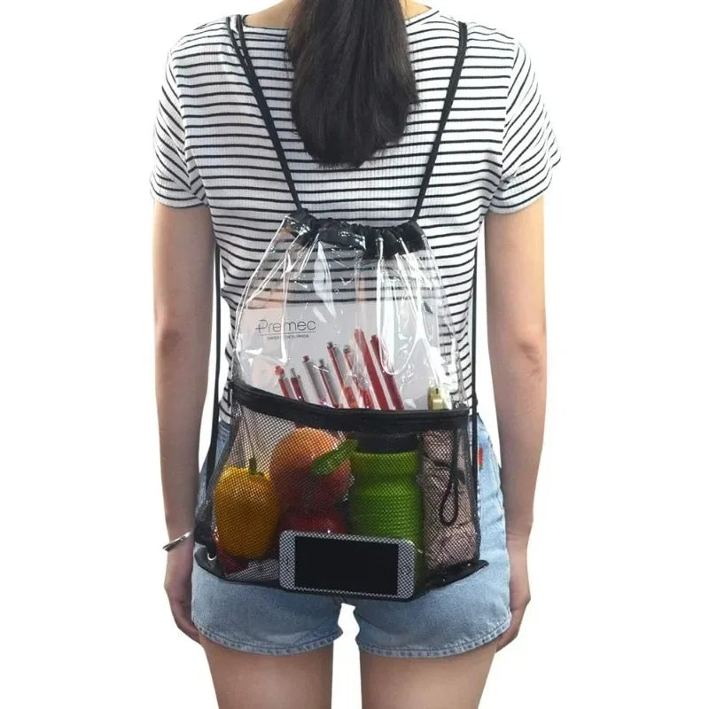 Clear PVC Drawstring Backpack – Stadium, Gym & Travel Bag Clear Drawstring Backpack Babs