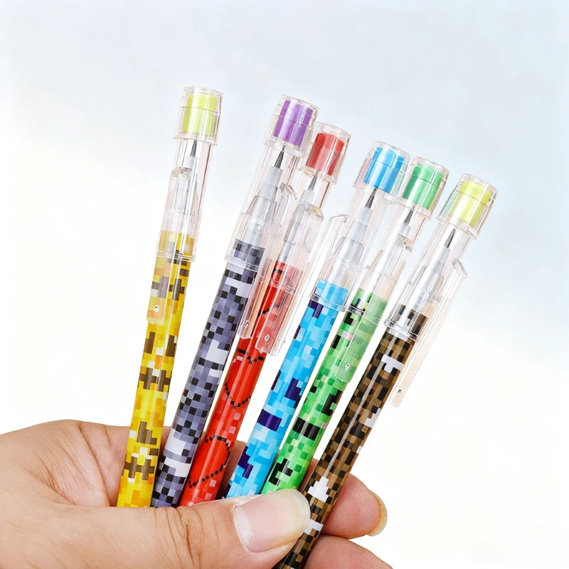 6 Mosaic Gel Pens – Break-Resistant Barrel & Pixel Grip Gel Pen Set Babs
