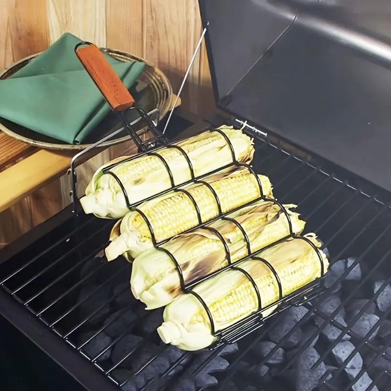 Metal BBQ Corn & Multi-Use Grilling Basket – Easy-Flip Rack BBQ Grilling Basket Babs