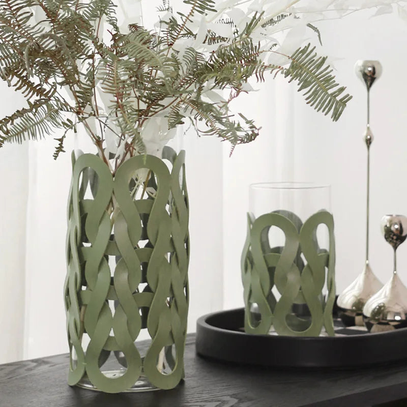 Aesthetic Glass & Leather Flower Vase | Modern Home Décor Decorative Flower Vase Babs