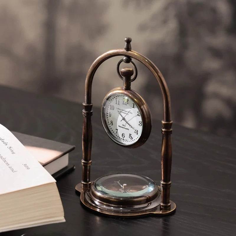 Oeny Compass Table Clock – Retro Brass Minimalist Desk Clock Decorative Desk Clock Babs
