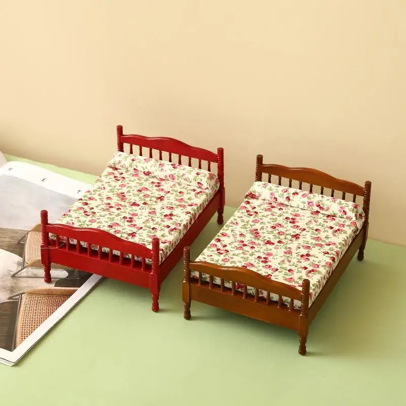 1:12 Dollhouse Miniature Wooden Bed Furniture Model Dollhouse Miniature Furniture Babs