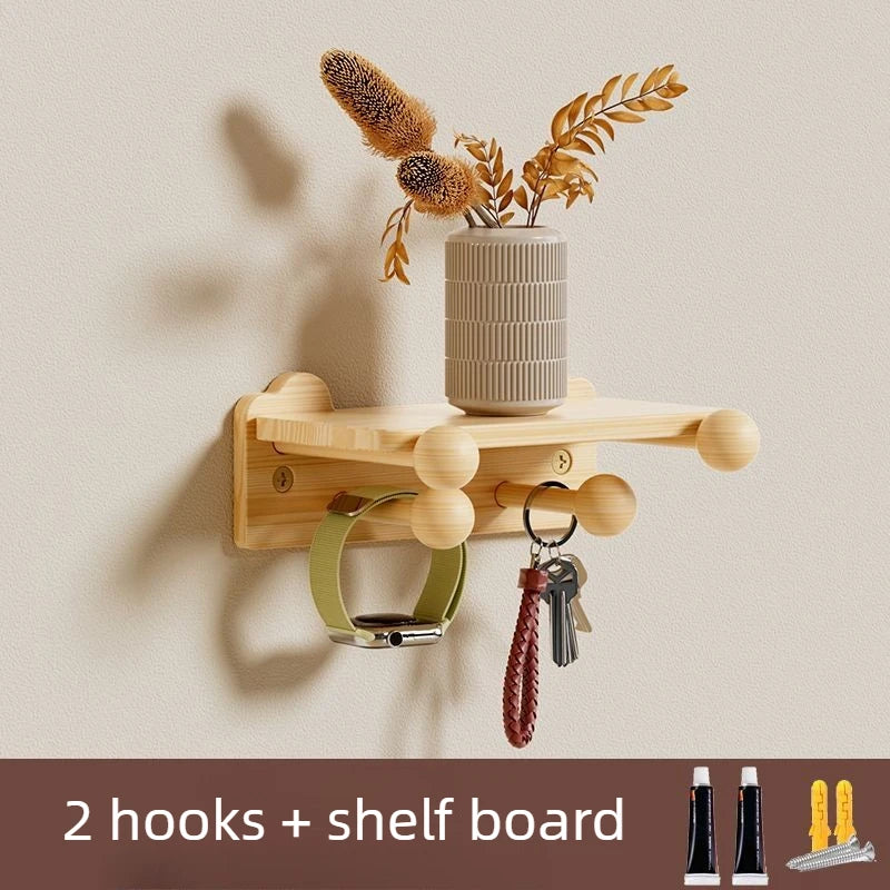 Wall Mounted Wooden Coat Rack – 6-Hook Pine Entryway Organizer Wall Coat Rack Babs 2 Hooks-with Board