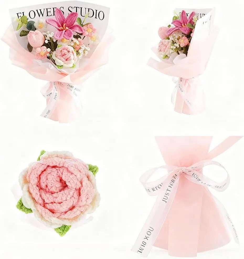 Hand Knitted Crochet Rose Bouquet – Everlasting Artificial Flowers Crochet Flower Bouquet Babs