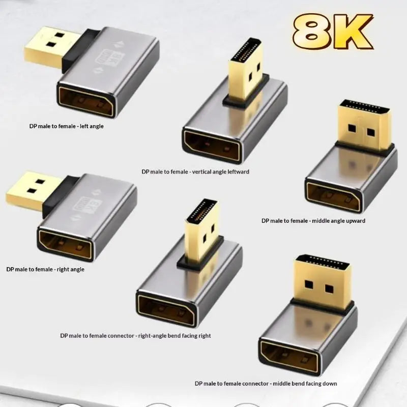 90° Right Angle DisplayPort 1.4 Adapter – 8K 60Hz M to F DisplayPort Adapter Babs