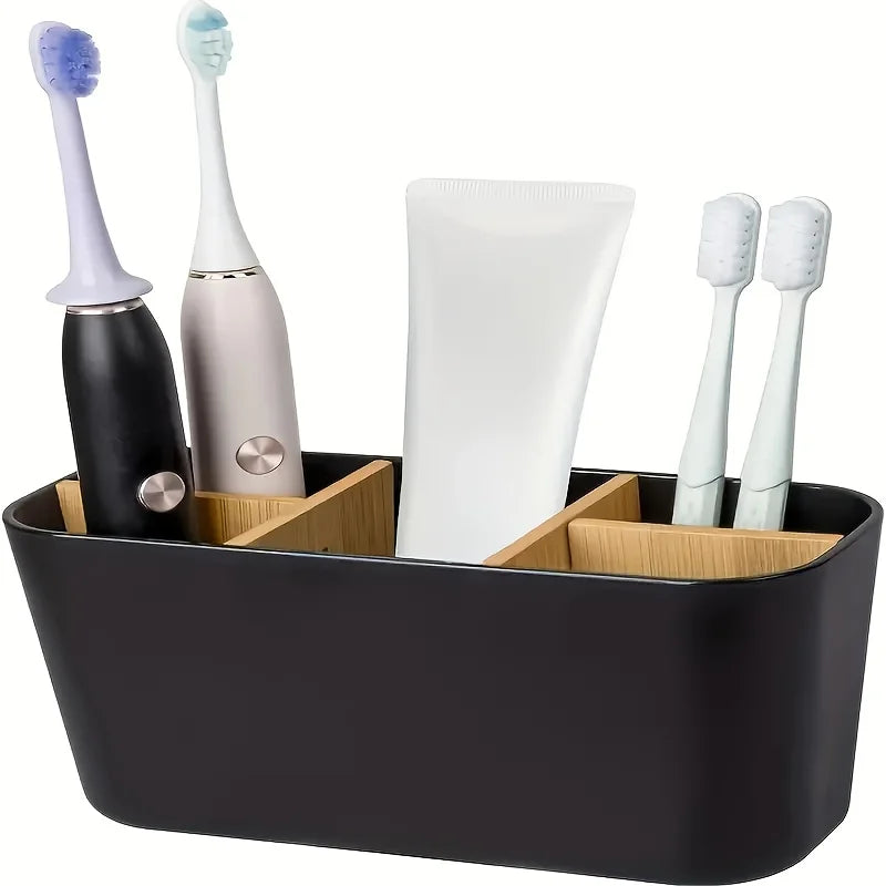 5-Slot Bamboo-Style Toothbrush Holder – Bathroom Countertop Organizer Toothbrush Holder Babs