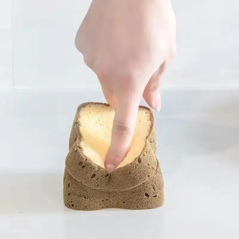 2Pcs Bread Shape Kitchen Sponge Set – Smiley Toast Scrubber Kitchen Cleaning Sponge Babs