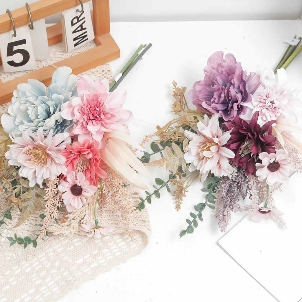 Silk Artificial Peony, Daisy & Eucalyptus Flowers – 39cm Artificial Silk Flowers Babs