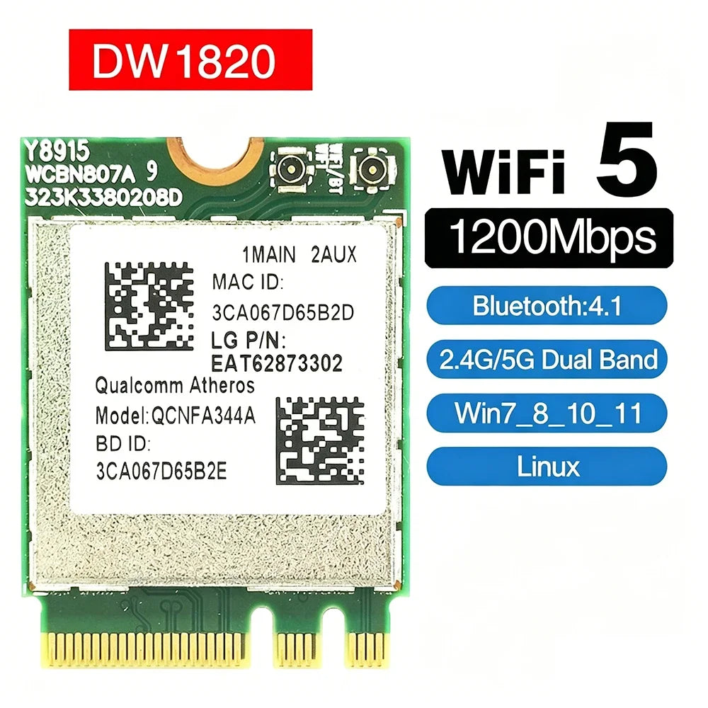 KEBIDUMEI Dual Band WiFi Card 9560NGW + BT 5.0 | M.2 CNVio PC Wireless Network Card Babs QCNFA344A