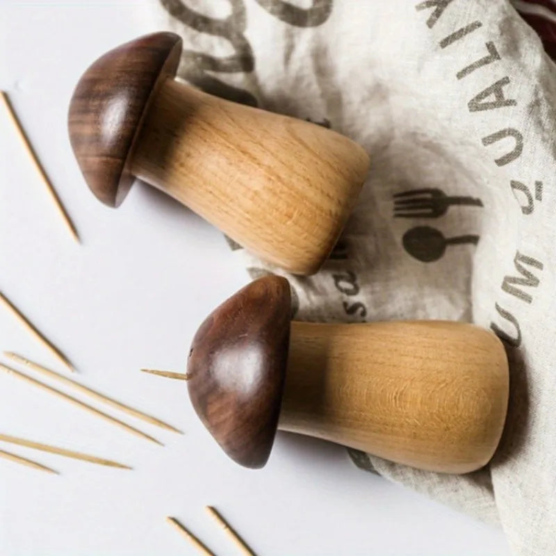 Wooden Mushroom Toothpick Holder – Beech Wood Desktop Jar Toothpick Holder Babs