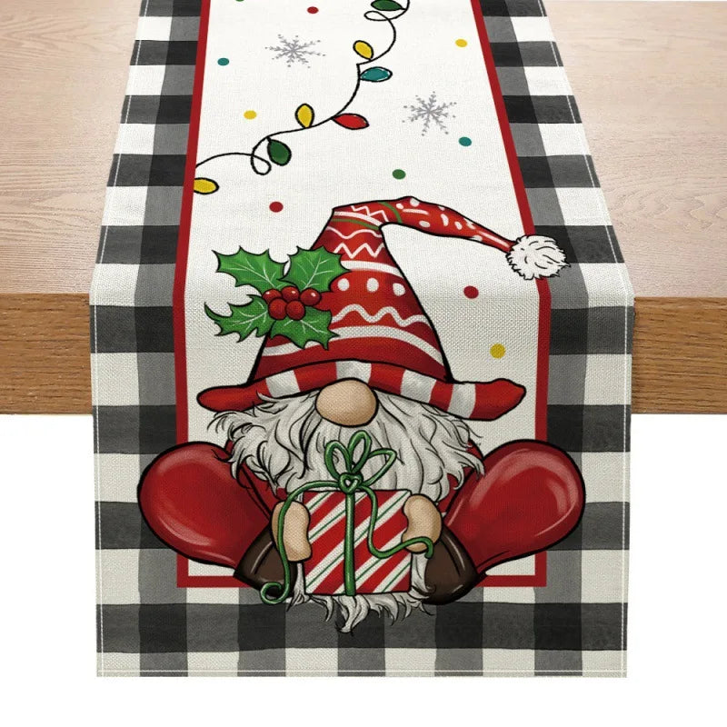 Linen Christmas Table Runner – Snowman & Xmas Tree, 72x13" Christmas Table Runner Babs 5 183x33cm