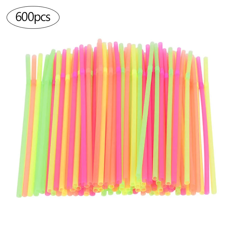 100-600Pcs Neon Bendable Disposable Straws – Party Supplies Disposable Drinking Straws Babs 600pcs