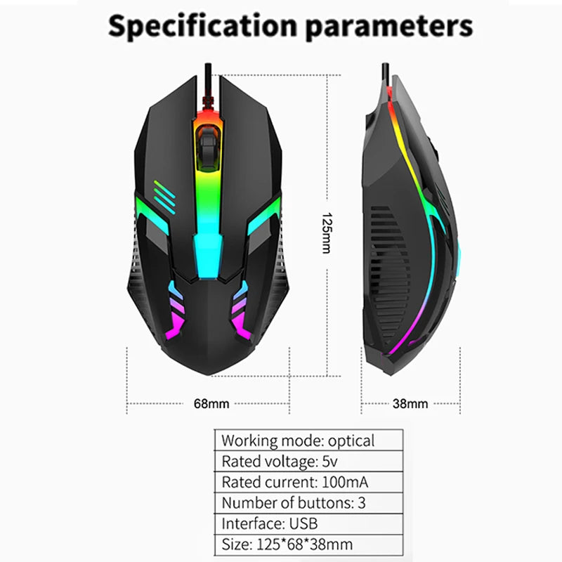 HUXUAN USB Wired Gaming Mouse RGB 1200 DPI Silent Ergonomic Wired Gaming Mouse Babs