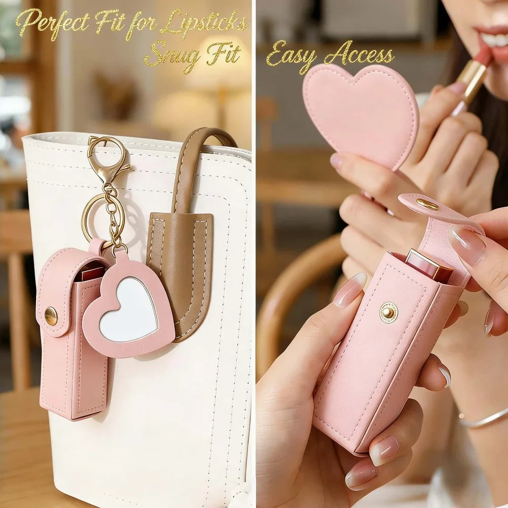 PU Leather Lipstick Holder Keychain | Mini Cosmetic Bag Lipstick Holder Keychain Babs
