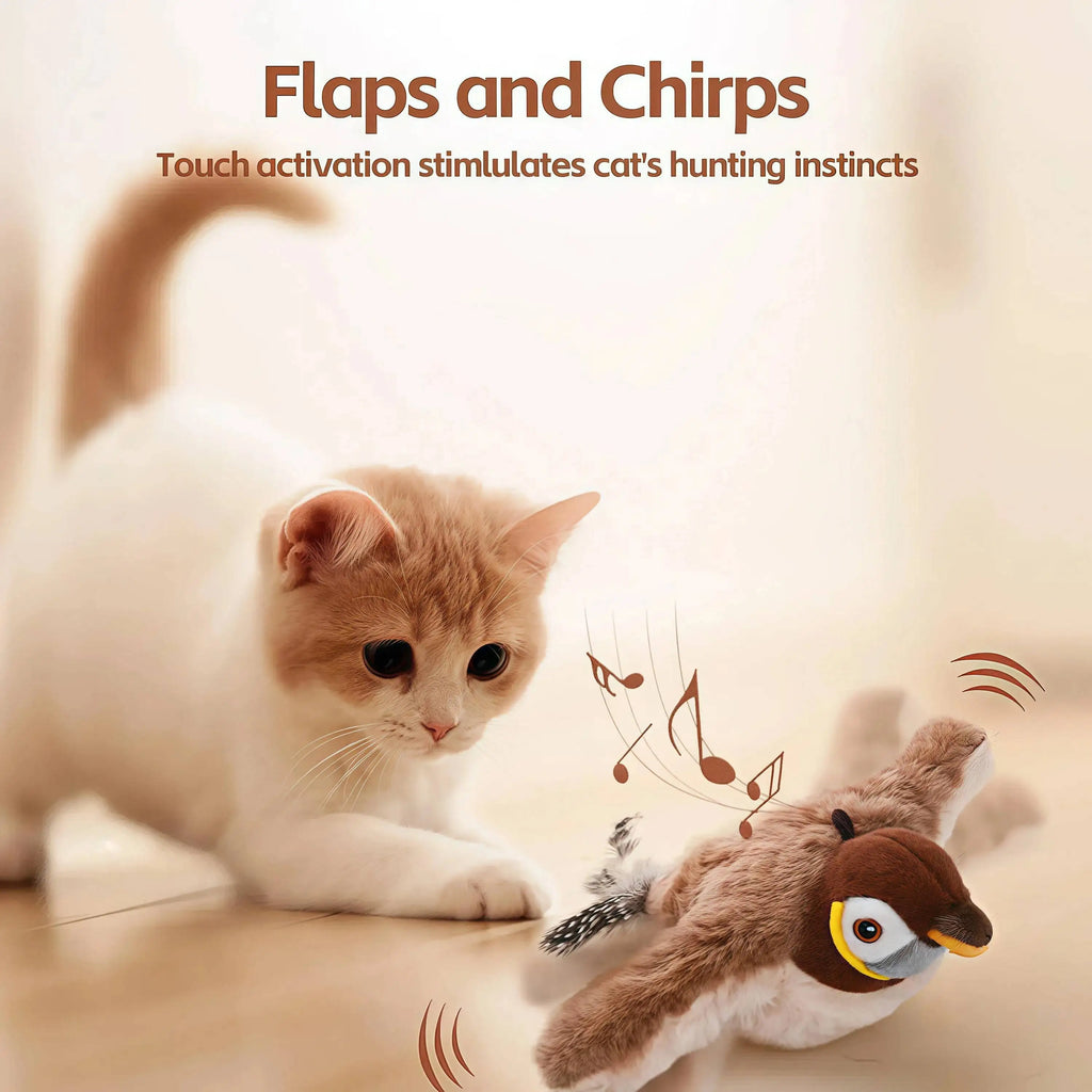 Interactive Chirping Flapping Bird Plush Toy for Cats & Dogs Interactive Pet Toy Babs