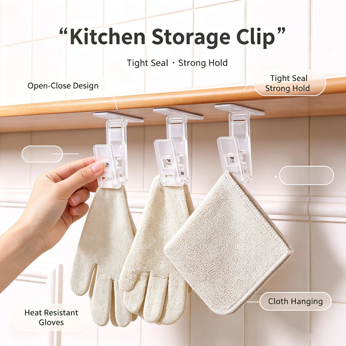 Kitchen Towel Clips & Glove Holder Adhesive Hooks – 5/10/20 Pack Kitchen Organizer Clips Babs