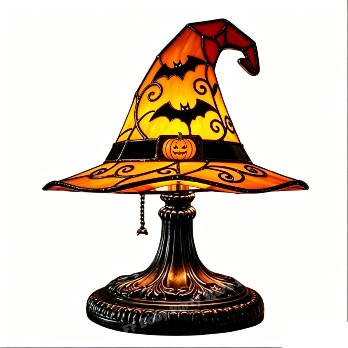 Stained Glass Witch Hat USB Night Light | Halloween Table Lamp Decorative Table Lamp Babs D