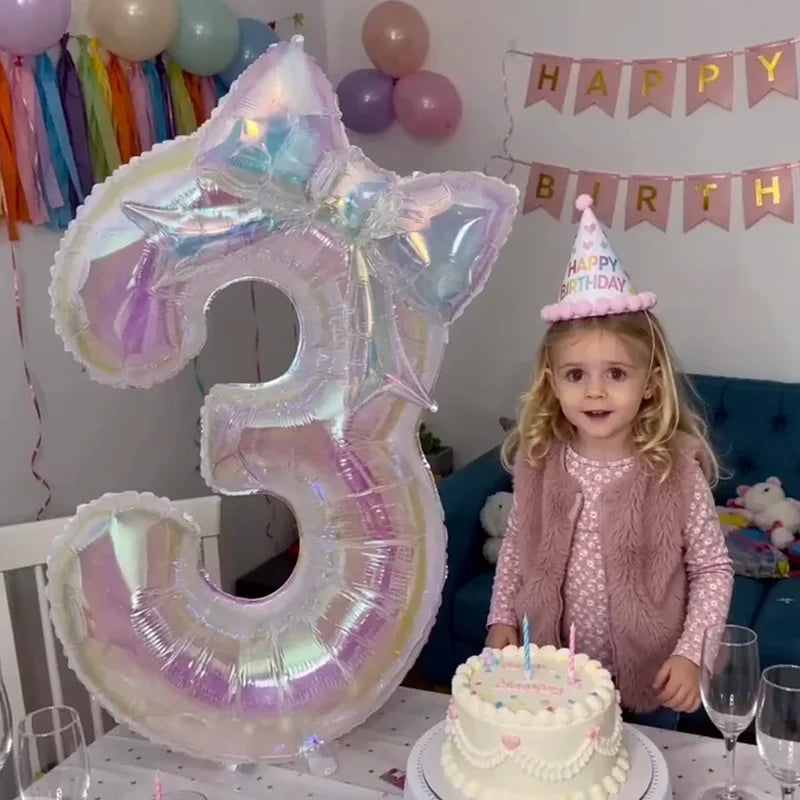 40" Colorful Number Foil Balloons with Bow | Birthday Party Decor Foil Number Balloon Babs