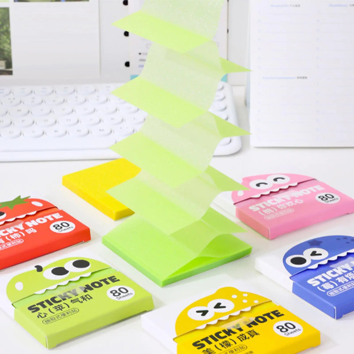 Pearlescent Transparent Pull-Type Sticky Note Memo Pads – Set of 6 Sticky Memo Pad Set Babs