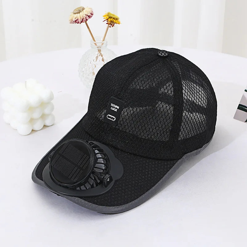 Solar Fan Baseball Cap – Built-In Cooling Fan for Outdoors Solar Fan Hat Babs Black