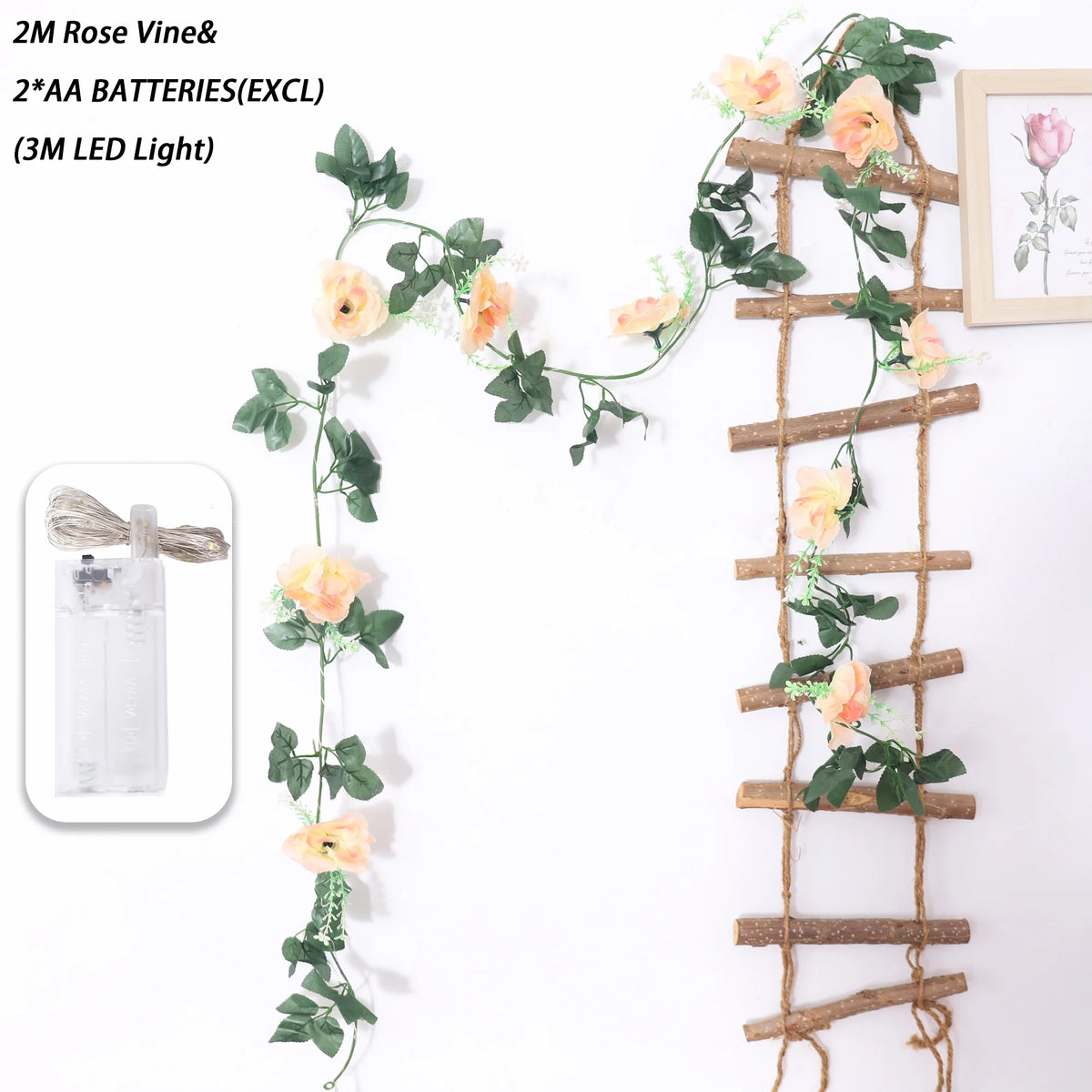 Rose LED Vine Light String – Artificial Flower Wedding Decor LED Floral Vine Light Babs Champagne 2