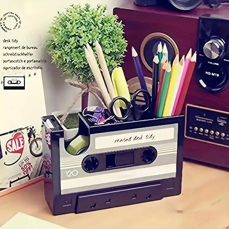 Retro Cassette Tape Dispenser & Pen Holder Desk Organizer Desk Organizer Babs
