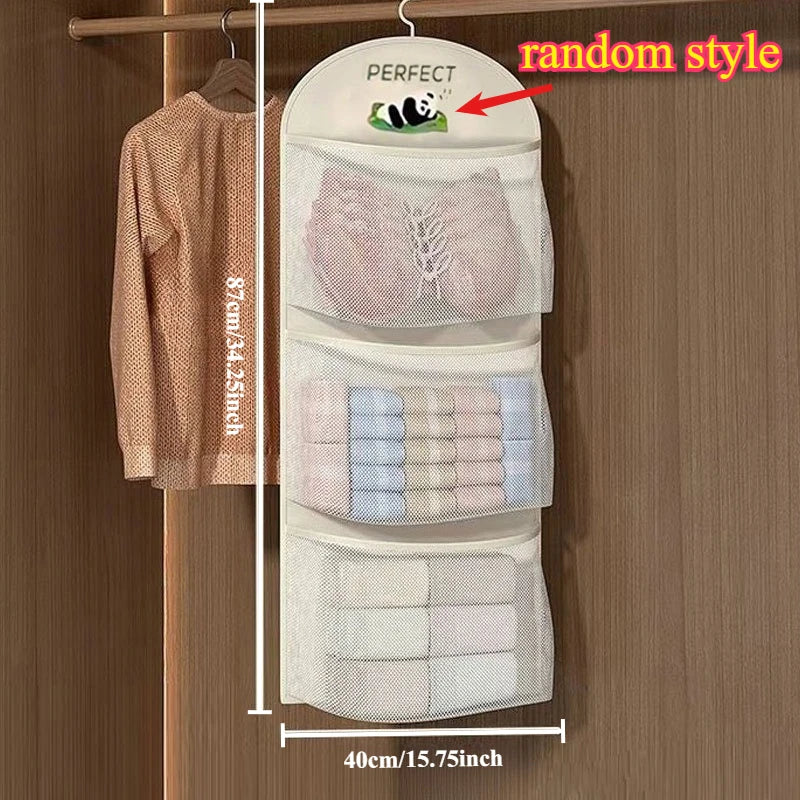 3-Pocket Hanging Closet Organizer with Hook | Mesh Storage Bag Closet Storage Organizer Babs 1pc random style