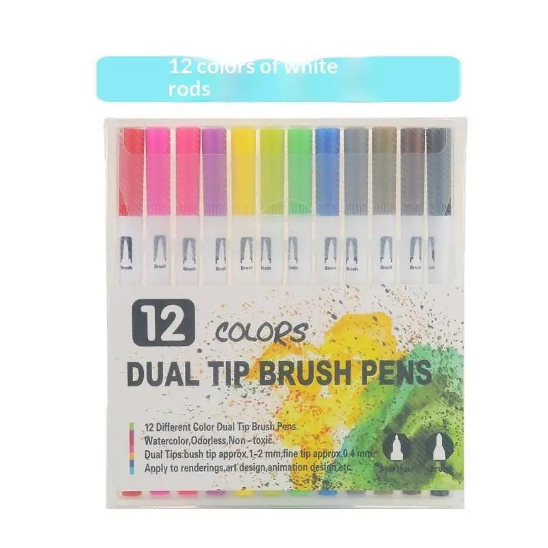 36-Color Soft Tip Brush Pens – Washable Water-Based Markers Watercolor Brush Pens Babs 12colors wite